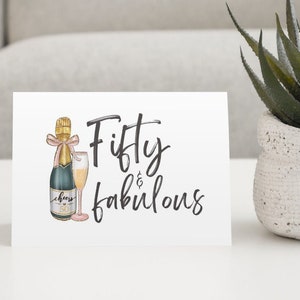 Printable 50 & Fabulous Karte | Sofort Download | Geburtstagskarte für Sie | Fünfzigste Geburtstagskarte | Champagner Geburtstagskarte |
