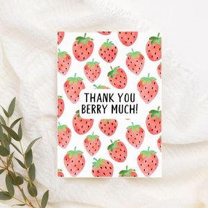Printable Thank You Berry Much Card Instant Download Funny Pun Card Thank You Card Berry First Birthday Strawberry Thank You Card