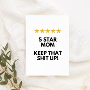 Cartão de Dia das Mães para Imprimir Cartão de Dia das Mães Engraçado para Ela Cartão de Aniversário para Mãe 5 Estrelas para Download Instantâneo