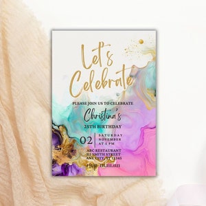 Let&#39;s Celebrate Invitation Template | Instant Download | Editable Canva Template | 5&quot;x7&quot; Watercolor Birthday Party | Birthday Dinner
