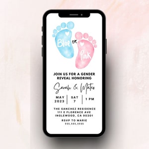 Boy Or Girl Gender Reveal Digital Invitation | Canva Template | Pink or Blue Invite | Watercolor Invitation | He Or She Reveal Party Evite