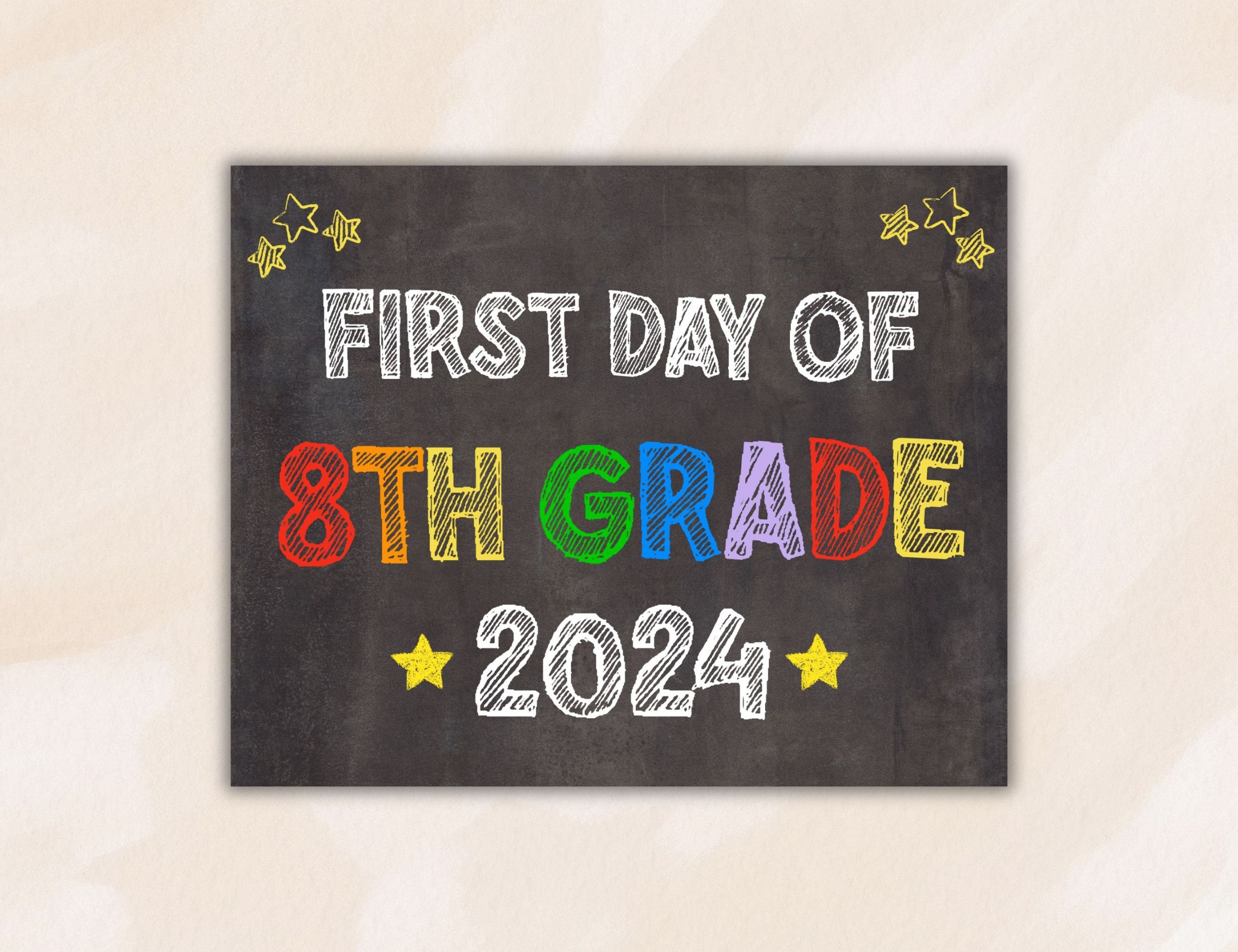 Printable First Day of Eighth Grade Sign Back to School Chalkboard Sign