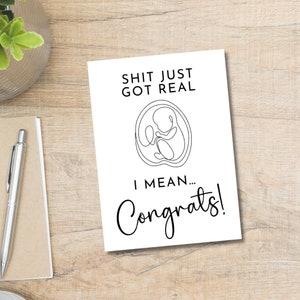 Druckbare Shit Just Got Real Karte | Schwangerschaftskarte | Lustige Glückwunschkarte | Neue Baby Karte | Baby Shower Grußkarte | Baby Karte