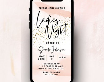 Ladies Night Digital Invitation | Editable Canva Template | Instant Download | Dinner Party | Girls Night Out E-vite | Pink Gold Girls Night