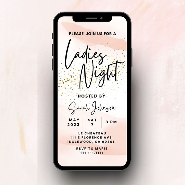 Ladies Night Digital Invitation | Editable Canva Template | Instant Download | Dinner Party | Girls Night Out E-vite | Pink Gold Girls Night
