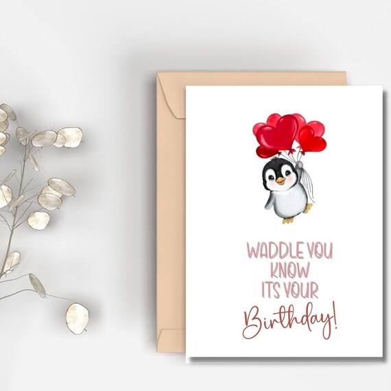 Printable Penguin Birthday Card Instant Download Waddle | Etsy