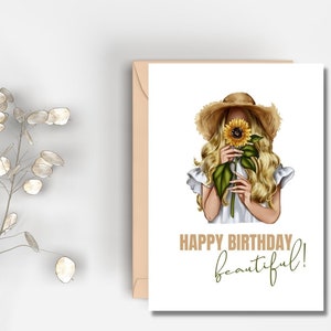 Druckbare Happy Birthday Schöne Karte | Sofort Download | Boho Geburtstagskarte | Sonnenblumen Karte | Geburtstag für Sie | Geburtstagskarte für Frauen