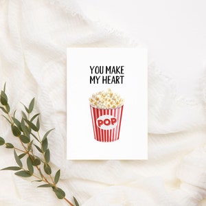 Wydrukuj kartę You Make My Heart Pop | Natychmiastowe pobranie | Zabawna karta walentynkowa | Słodka karta popcorn | Karta dla niej i dla niego | Karta walentynkowa z kalamburem