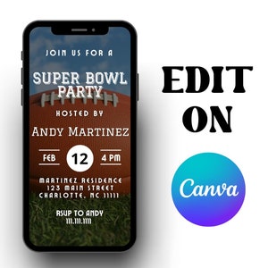 Super Bowl Party Digital Invitation Template | Editable Canva Template ... Super Bowl Party Digital Invitation Template | Editable Canva Template ...