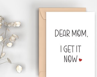 Printable Dear Mom I Get It Now Card | Instant Download | Funny Mom Card | Digital Download | Birthday Mom Card | Mother's Day Card | Love