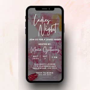 Ladies Night Digital Invitation | Editable Canva Template | Instant Download | Dinner Party | Girls Night E-vite | Pink Cocktail Invitation