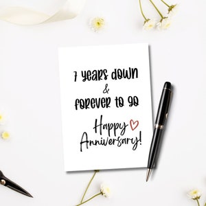 Printable 7 Years Down Forever To Go Card | Happy Anniversary Card | Digital Download | 7th Wedding Anniversary | Anniversary Card Him Her