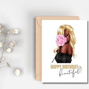 Biglietto di buon compleanno stampabile / Download istantaneo / Biglietto afroamericano / Biglietto floreale / Compleanno per lei / Biglietto di compleanno per donna