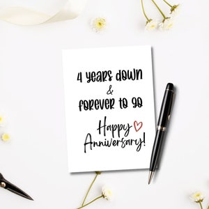 Imprimible 4 años abajo para siempre para ir tarjeta / tarjeta de feliz aniversario / descarga digital / 4to aniversario de boda / tarjeta de aniversario él ella