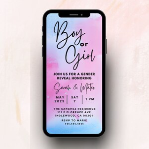 Boy Or Girl Gender Reveal Digital Invitation | Canva Template | Pink or Blue Invite | Watercolor Invitation | He Or She Reveal Party Evite