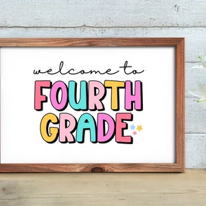 Printable Welcome to Fourth Grade Sign Colorful Classroom Sign Fourth