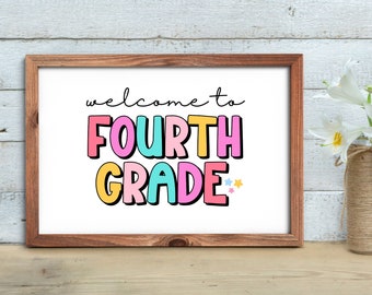 Printable Welcome To Fourth Grade Sign Colorful Classroom Sign Fourth Grade Classroom Decor Classroom Welcome Back To School Poster