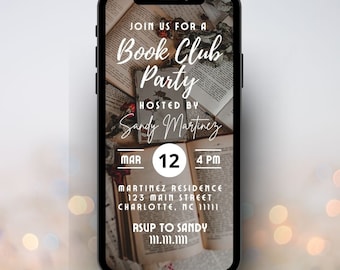 Book Club Digital Invitation Template | Editable Canva Template | Book Club Party Invitation | Book Party Digital Invitation