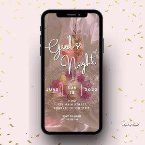 Girls Night Video Invitation | Instant Download | Dinner Party | Editable Canva Template | E-vite Cocktails Invitation | Floral Invitation