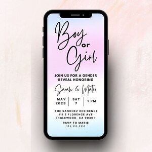 Boy Or Girl Gender Reveal Digital Invitation | Canva Template | Pink or Blue Invite | Watercolor Invitation | He Or She Reveal Party Evite
