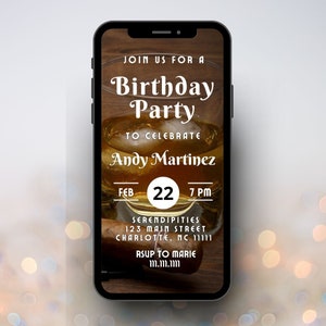 Whiskey & Cigars Birthday Party Digital Invitation | Editable Canva Template | Instant Download | Dinner Party Invite Bourbon Birthday Evite