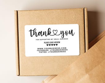 Thank You Stickers for Small Business Packaging Custom Please Leave a Review Label Social Media Handles Included Custom Business Sticker