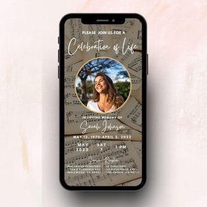 Musical Memorial Invitation | Electronic Celebration of Life | Funeral E-vite | Editable Digital Invitation Template | Instant Download