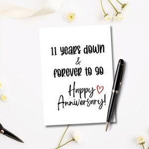 Printable 11 Years Down Forever To Go Card | Happy Anniversary Card | Digital Download | 11th Wedding Anniversary | Anniversary Card Him Her