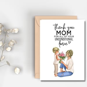 Printable Danke Mama für all Ihre Liebe Karte | Sofortdownload | Mutter & Sohn Karte | Muttertagsgeschenk | Mama Geburtstag