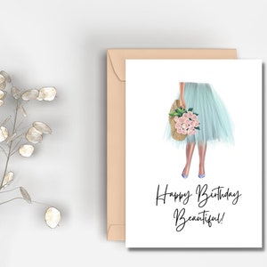Druckbare Happy Birthday Schöne Karte | Sofort Download | Girly Geburtstagskarte | Blaue Tüllrock Karte | Geburtstag für Sie