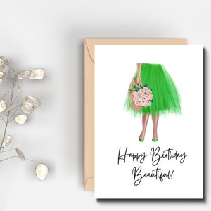 Druckbare Happy Birthday Schöne Karte | Sofort Download | Girly Geburtstagskarte | Grüne Tüllrock Karte | Geburtstag für Sie |