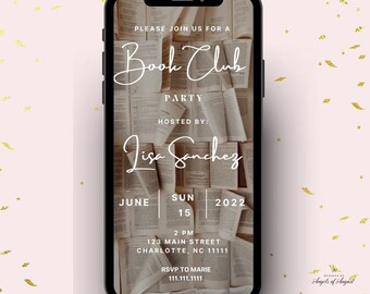 Book Club Video Invitation Template | Editable Canva Template | Book Party Invitation | Book Club Party Digital Invite | Book E-vite