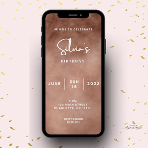 Rose Gold Glitter Video Birthday Invitation Template Editable Invitation Instant Download Template Canva Template Birthday for Her