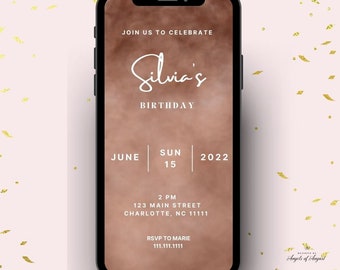 Rose Gold Glitter Video Birthday Invitation Template Editable Invitation Instant Download Template Canva Template Birthday for Her