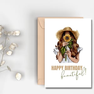 Druckbare Happy Birthday Schöne Karte | Sofort Download | Boho Geburtstagskarte | Sonnenblumen Karte | Geburtstag für Sie | Geburtstagskarte für Frauen
