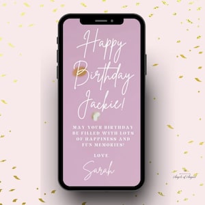 Pink Gold Confetti Birthday Wishes Video Template Editable Template Instant Download Canva Template Happy Birthday Video Card Card for Her
