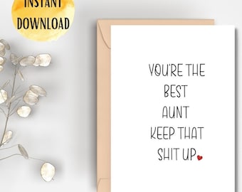 Printable You're The Best Aunt Card | Instant Download | Funny Auntie Card | Digital Download | Birthday Card For Her | Family Card