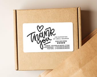 Thank You Stickers for Small Business Packaging Custom Please Leave a Review Label Social Media Handles Included Custom Business Sticker