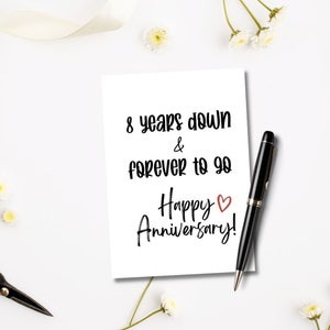 Printable 8 Years Down Forever To Go Card | Happy Anniversary Card | Digital Download | 8th Wedding Anniversary | Anniversary Card Him Her