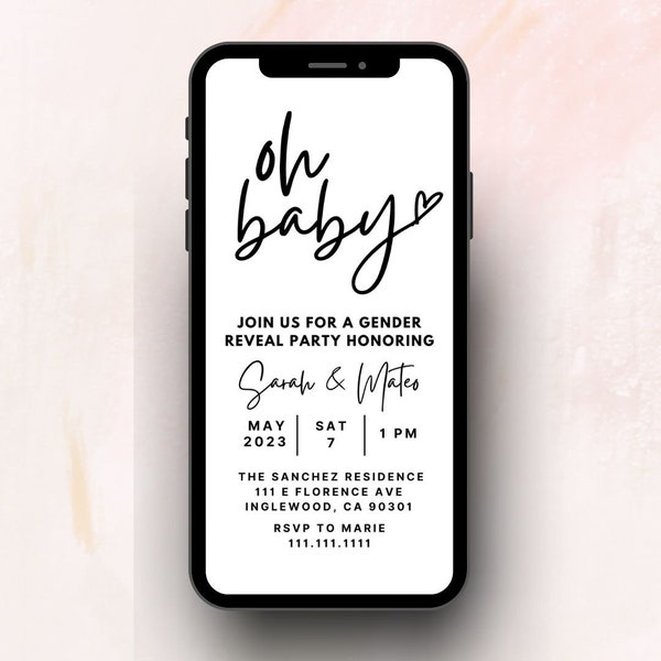 Boy Or Girl Gender Reveal Digital Invitation | Canva Template | Minimalistic Invite | Oh Baby Invitation | He Or She Reveal Party Evite