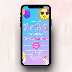 Pool Party Digital Invitation Template | Editable Canva Template | Instant Download | Pool Birthday Invitation Template | Girls Party E-vite