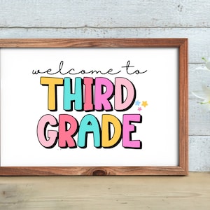 Printable Welcome To Third Grade Sign Colorful Classroom Sign Third Grade Classroom Decor Classroom Welcome Back To School Poster