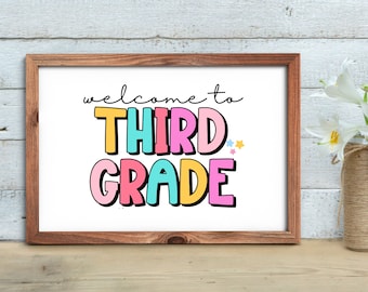 Printable Welcome To Third Grade Sign Colorful Classroom Sign Third Grade Classroom Decor Classroom Welcome Back To School Poster
