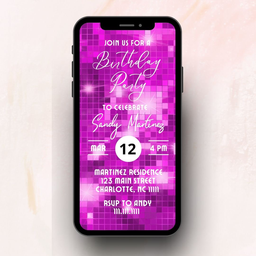 Birthday Party Digital Invitation Editable Canva Template Hot Pink