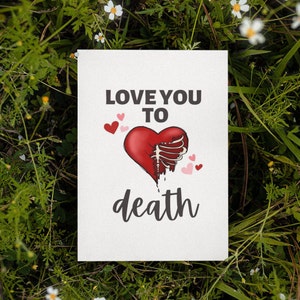 Printable Love You To Death Karte | Sofort Download | Lustige Karte | Lustige Valentinstagskarte | Lustige Jubiläumskarte | Skelett Paar Karte
