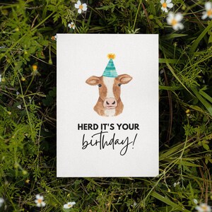 Tarjeta de feliz cumpleaños imprimible / Descarga instantánea / Tarjeta de cumpleaños de vaca / Tarjeta de cumpleaños divertida / Tarjeta para ella / Juego de palabras Tarjetas imprimibles