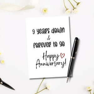 Imprimible 9 años abajo para siempre para ir tarjeta / tarjeta de feliz aniversario / descarga digital / 9o aniversario de boda / tarjeta de aniversario él ella