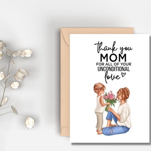 Printable Danke Mama für all Ihre Liebe Karte | Sofortdownload | Mutter & Sohn Karte | Muttertagsgeschenk | Mama Geburtstag