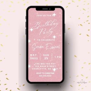 Pink Glitter Birthday Animated Video Invitation | Instant Download | Editable Canva Template | Birthday For Her | Girls Night Party E-vite