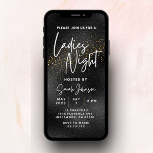 Ladies Night Digital Invitation | Editable Canva Template | Instant Download | Dinner Party | Girls Night Out E-vite | Black Gold Invitation